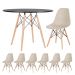 Mesa redonda Eames 100 cm preto + 6 cadeiras Eiffel DSW Nude