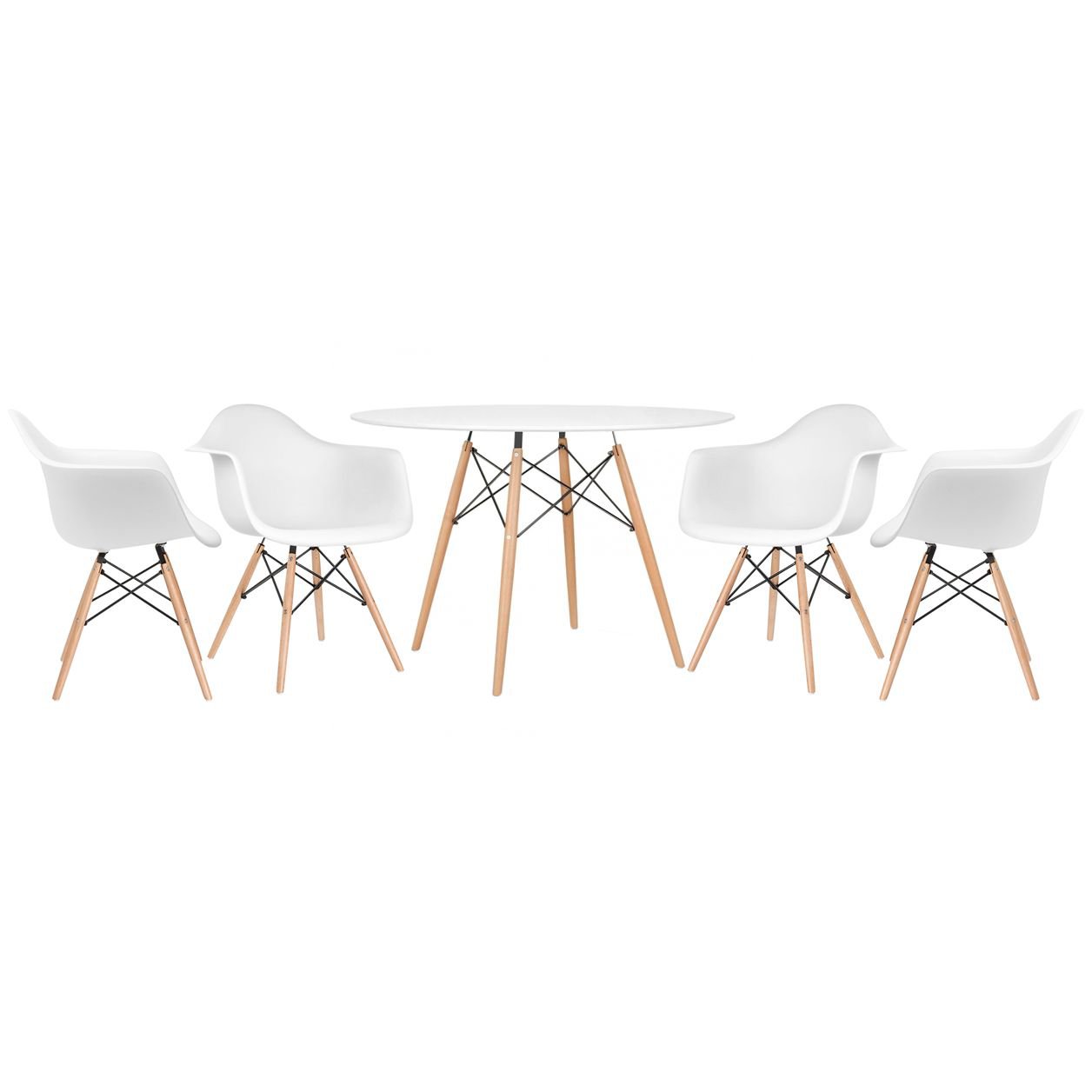 Mesa redonda Eames 120 cm + 4 cadeiras Eiffel DAW Mesa branco com cadeiras branco