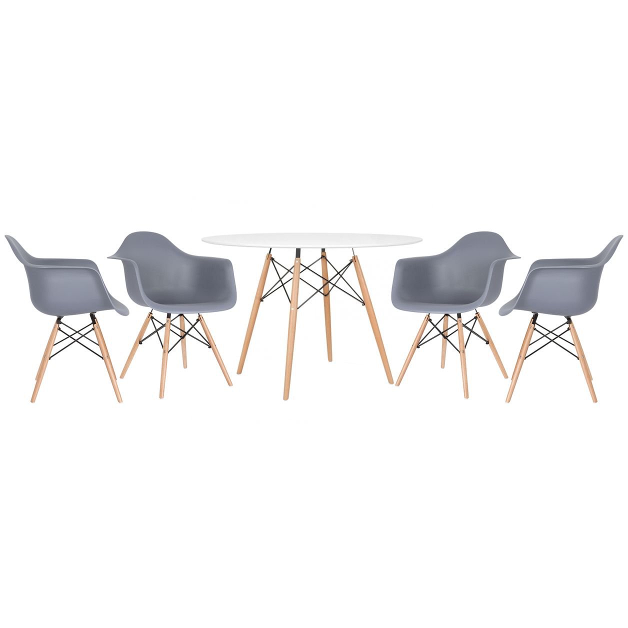 Mesa redonda Eames 120 cm + 4 cadeiras Eiffel DAW Mesa branco com cadeiras cinza escuro