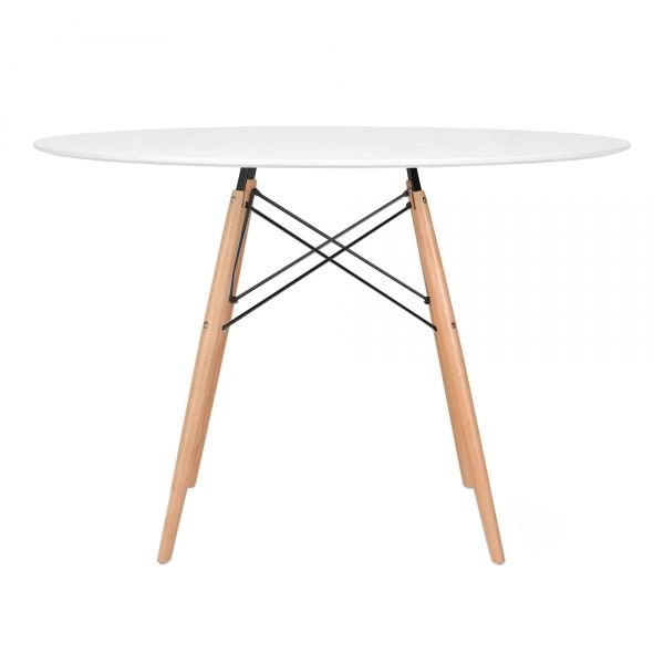 Mesa redonda Eames 120 cm + 4 cadeiras Eiffel DAW Mesa branco com cadeiras nude