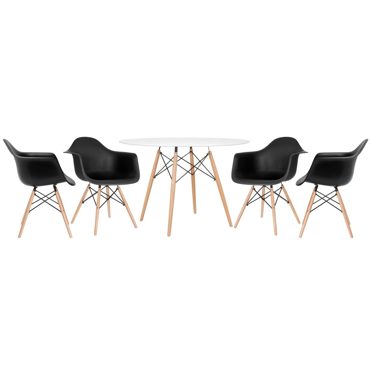 Mesa redonda Eames 120 cm + 4 cadeiras Eiffel DAW Mesa branco com cadeiras preto