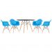 Mesa redonda Eames 120 cm + 4 cadeiras Eiffel DAW Mesa preto com cadeiras azul céu