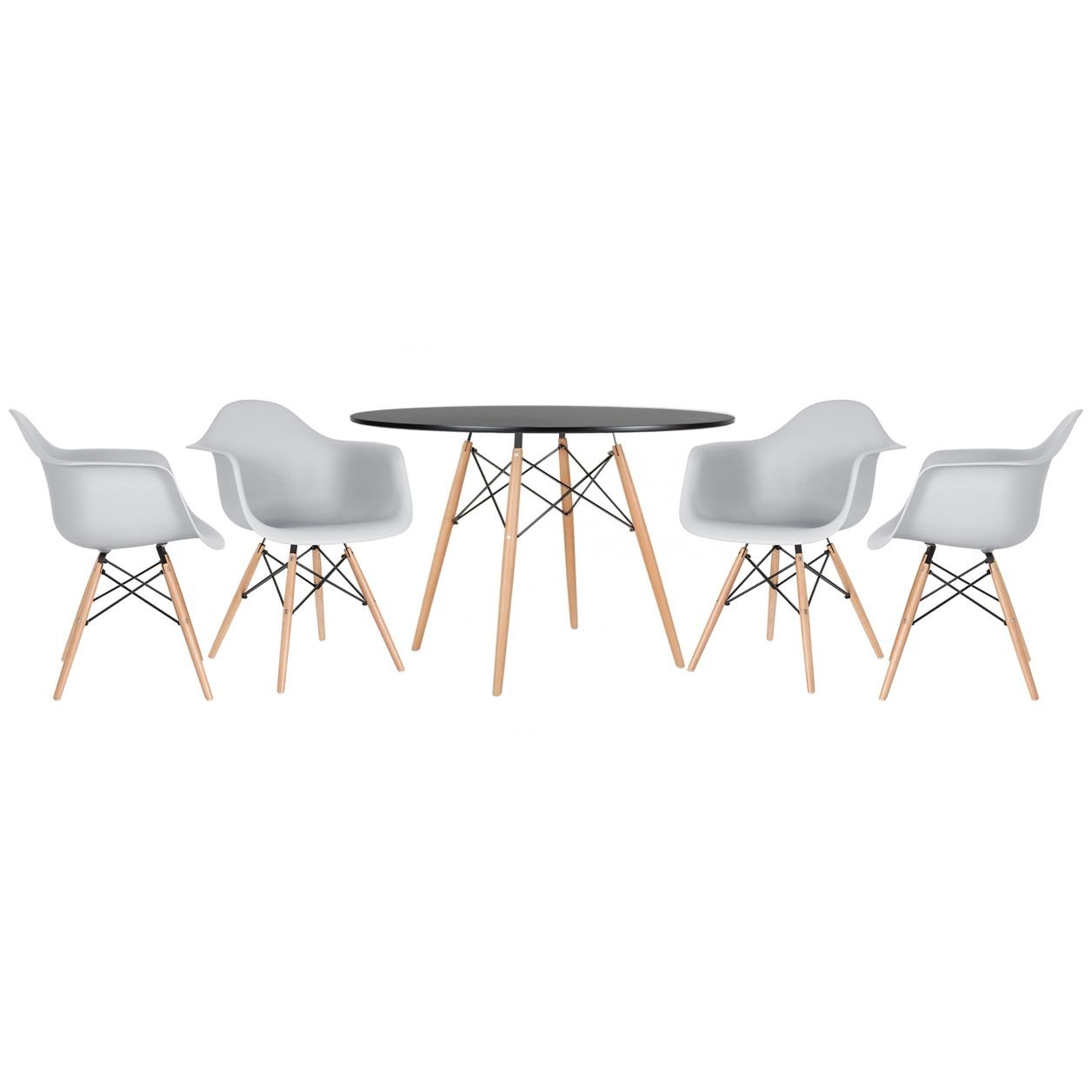 Mesa redonda Eames 120 cm + 4 cadeiras Eiffel DAW Mesa preto com cadeiras cinza claro