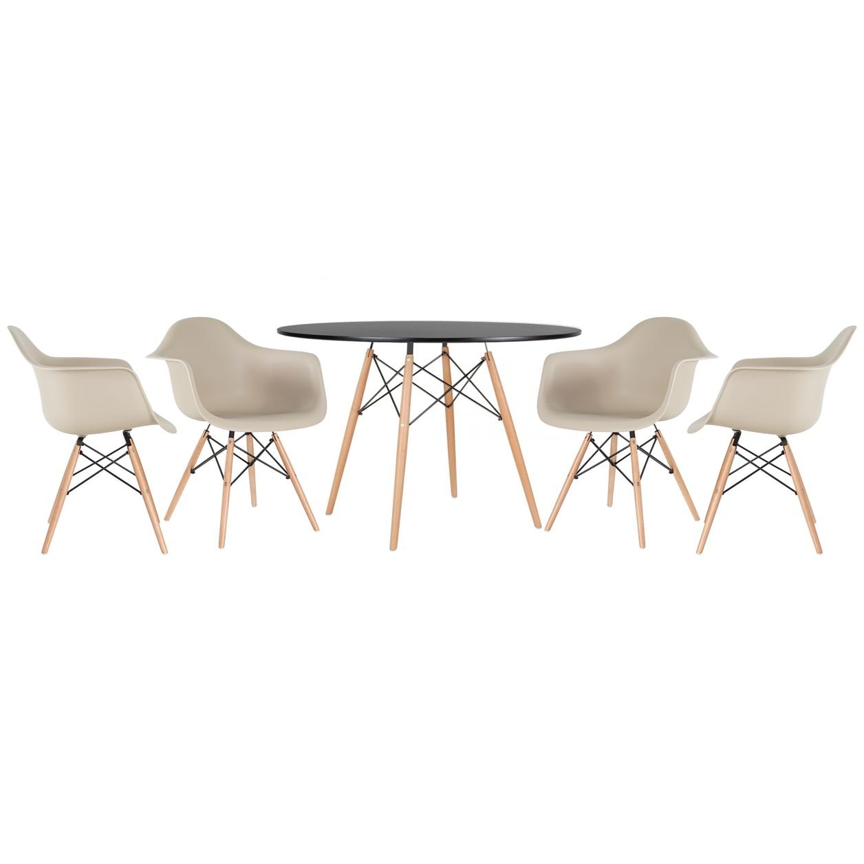Mesa redonda Eames 120 cm + 4 cadeiras Eiffel DAW Mesa preto com cadeiras nude