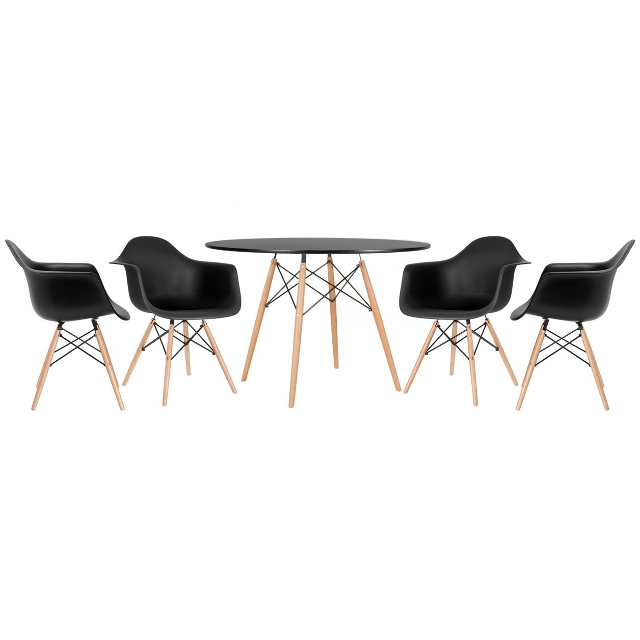 Mesa redonda Eames 120 cm + 4 cadeiras Eiffel DAW Mesa preto com cadeiras preto