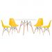 Mesa redonda Eames 120 cm + 4 cadeiras Eiffel DSW Mesa branco com cadeiras amarelo