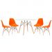 Mesa redonda Eames 120 cm + 4 cadeiras Eiffel DSW Mesa branco com cadeiras laranja