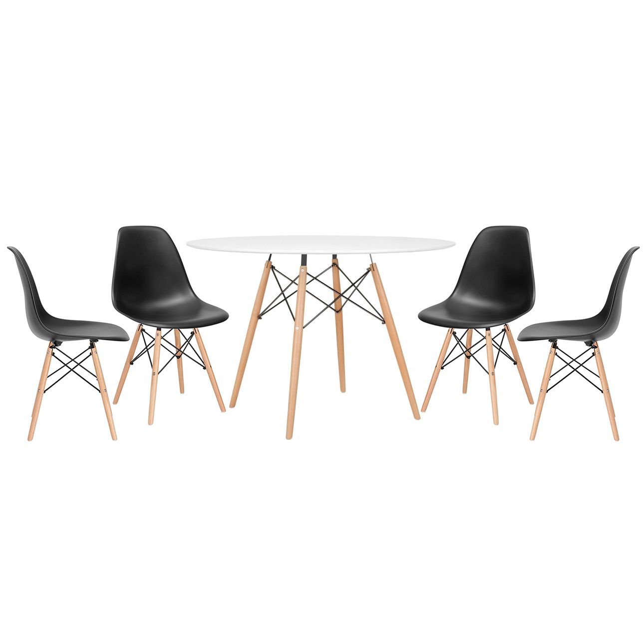 Mesa redonda Eames 120 cm + 4 cadeiras Eiffel DSW Mesa branco com cadeiras preto