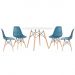 Mesa redonda Eames 120 cm + 4 cadeiras Eiffel DSW Mesa branco com cadeiras turquesa