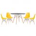 Mesa redonda Eames 120 cm + 4 cadeiras Eiffel DSW Mesa preto com cadeiras amarelo