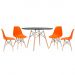 Mesa redonda Eames 120 cm + 4 cadeiras Eiffel DSW Mesa preto com cadeiras laranja