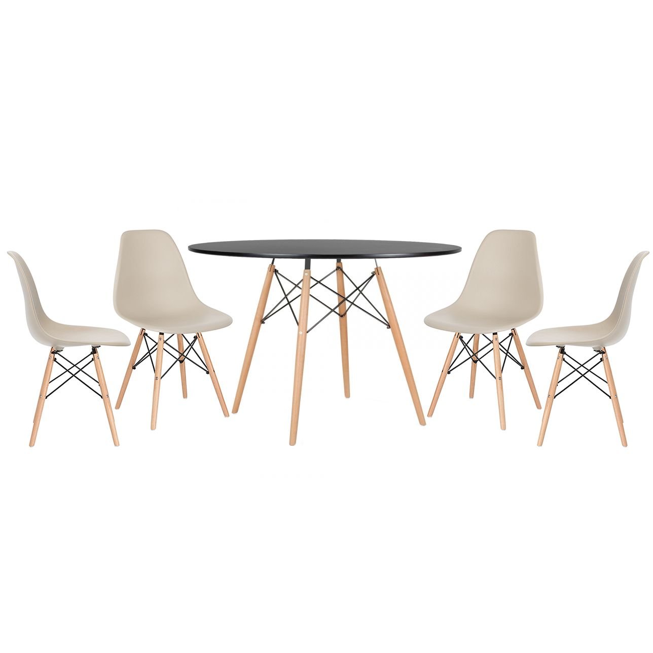 Mesa redonda Eames 120 cm + 4 cadeiras Eiffel DSW Mesa preto com cadeiras nude