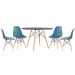 Mesa redonda Eames 120 cm + 4 cadeiras Eiffel DSW Mesa preto com cadeiras turquesa