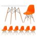 Mesa redonda Eames 120 cm + 6 cadeiras Eiffel DSW Mesa branco com cadeiras laranja