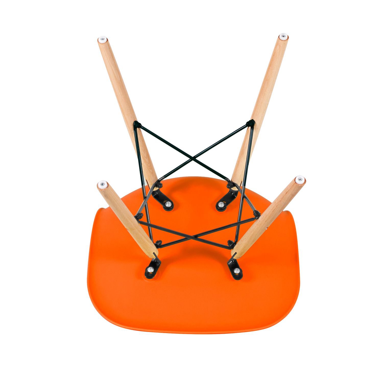Mesa redonda Eames 120 cm + 6 cadeiras Eiffel DSW Mesa branco com cadeiras laranja