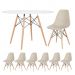 Mesa redonda Eames 120 cm + 6 cadeiras Eiffel DSW Mesa branco com cadeiras nude