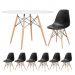 Mesa redonda Eames 120 cm + 6 cadeiras Eiffel DSW Mesa branco com cadeiras preto