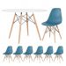 Mesa redonda Eames 120 cm + 6 cadeiras Eiffel DSW Mesa branco com cadeiras turquesa