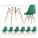 Mesa redonda Eames 120 cm + 6 cadeiras Eiffel DSW Mesa branco com cadeiras verde escuro