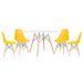 Mesa redonda Eames 120 cm branco + 4 cadeiras Eiffel DSW Amarelo