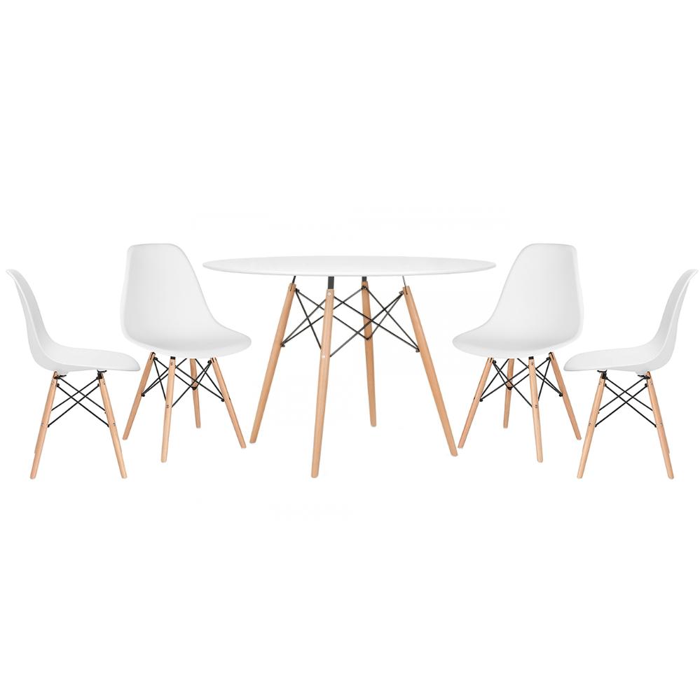 Mesa redonda Eames 120 cm branco + 4 cadeiras Eiffel DSW Branco