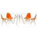 Mesa redonda Eames 120 cm branco + 4 cadeiras Eiffel DSW Laranja