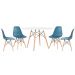 Mesa redonda Eames 120 cm branco + 4 cadeiras Eiffel DSW Turquesa