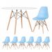 Mesa redonda Eames 120 cm branco + 6 cadeiras Eiffel DSW Azul claro