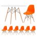 Mesa redonda Eames 120 cm branco + 6 cadeiras Eiffel DSW Laranja