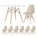 Mesa redonda Eames 120 cm branco + 6 cadeiras Eiffel DSW Nude