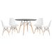 Mesa redonda Eames 120 cm preto + 4 cadeiras Eiffel DSW Branco