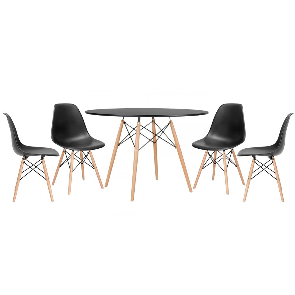 Mesa redonda Eames 120 cm preto + 4 cadeiras Eiffel DSW Preto