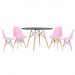 Mesa redonda Eames 120 cm preto + 4 cadeiras Eiffel DSW Rosa claro