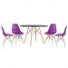 Mesa redonda Eames 120 cm preto + 4 cadeiras Eiffel DSW Roxo