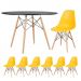 Mesa redonda Eames 120 cm preto + 6 cadeiras Eiffel DSW Amarelo