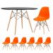 Mesa redonda Eames 120 cm preto + 6 cadeiras Eiffel DSW Laranja