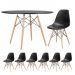 Mesa redonda Eames 120 cm preto + 6 cadeiras Eiffel DSW Preto