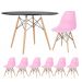 Mesa redonda Eames 120 cm preto + 6 cadeiras Eiffel DSW Rosa claro