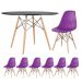Mesa redonda Eames 120 cm preto + 6 cadeiras Eiffel DSW Roxo