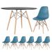 Mesa redonda Eames 120 cm preto + 6 cadeiras Eiffel DSW Turquesa