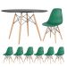 Mesa redonda Eames 120 cm preto + 6 cadeiras Eiffel DSW Verde escuro