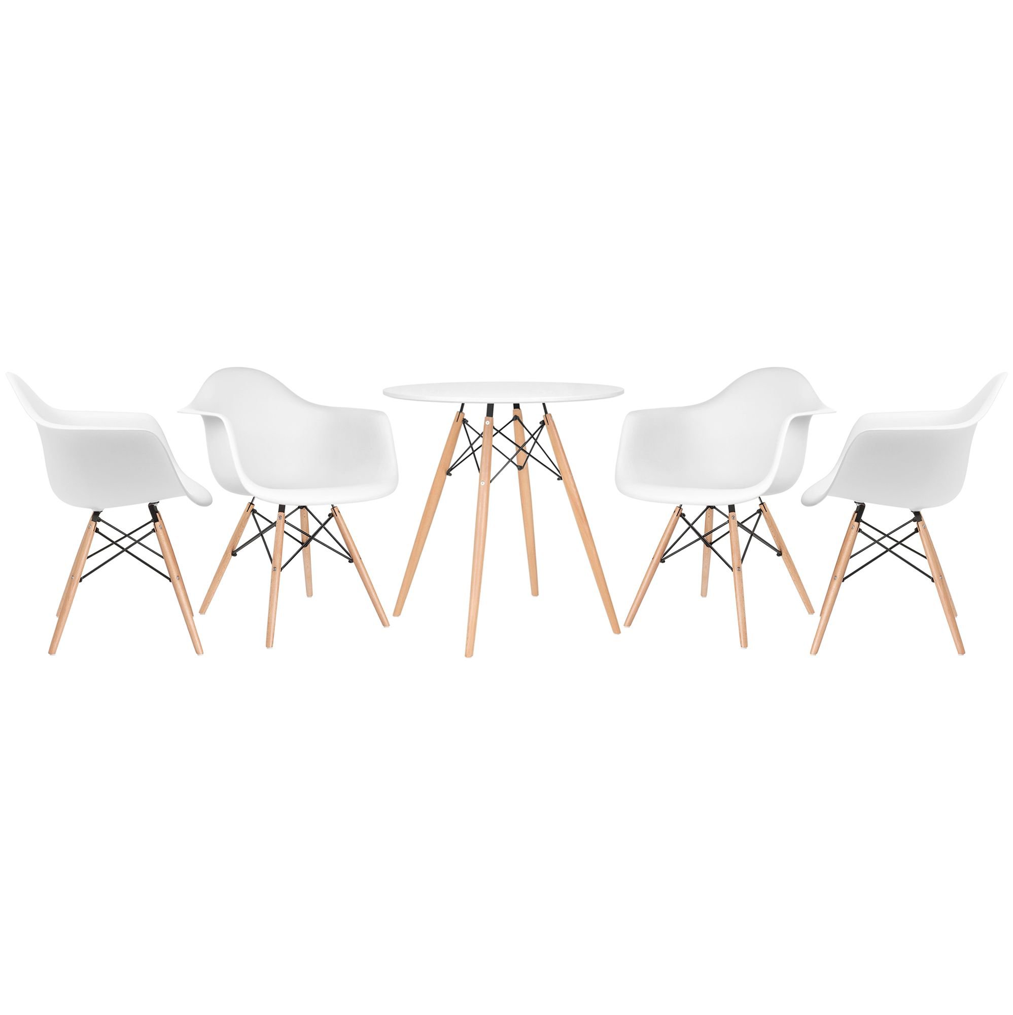 Mesa redonda Eames 70 cm + 4 cadeiras Eiffel DAW Mesa branco com cadeiras branco