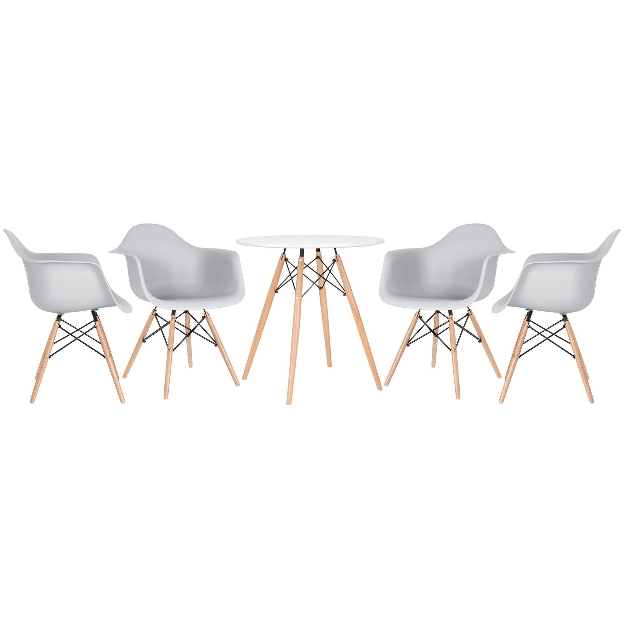 Mesa redonda Eames 70 cm + 4 cadeiras Eiffel DAW Mesa branco com cadeiras cinza claro