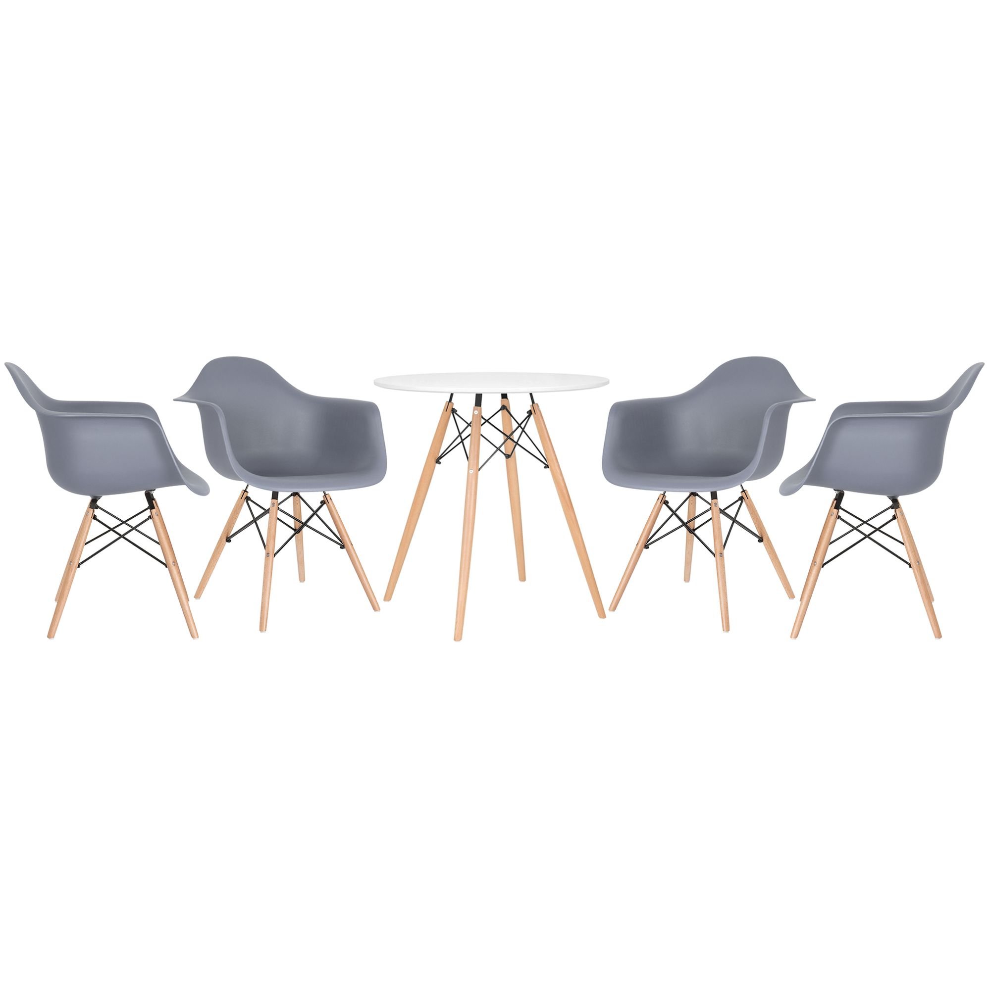Mesa redonda Eames 70 cm + 4 cadeiras Eiffel DAW Mesa branco com cadeiras cinza escuro