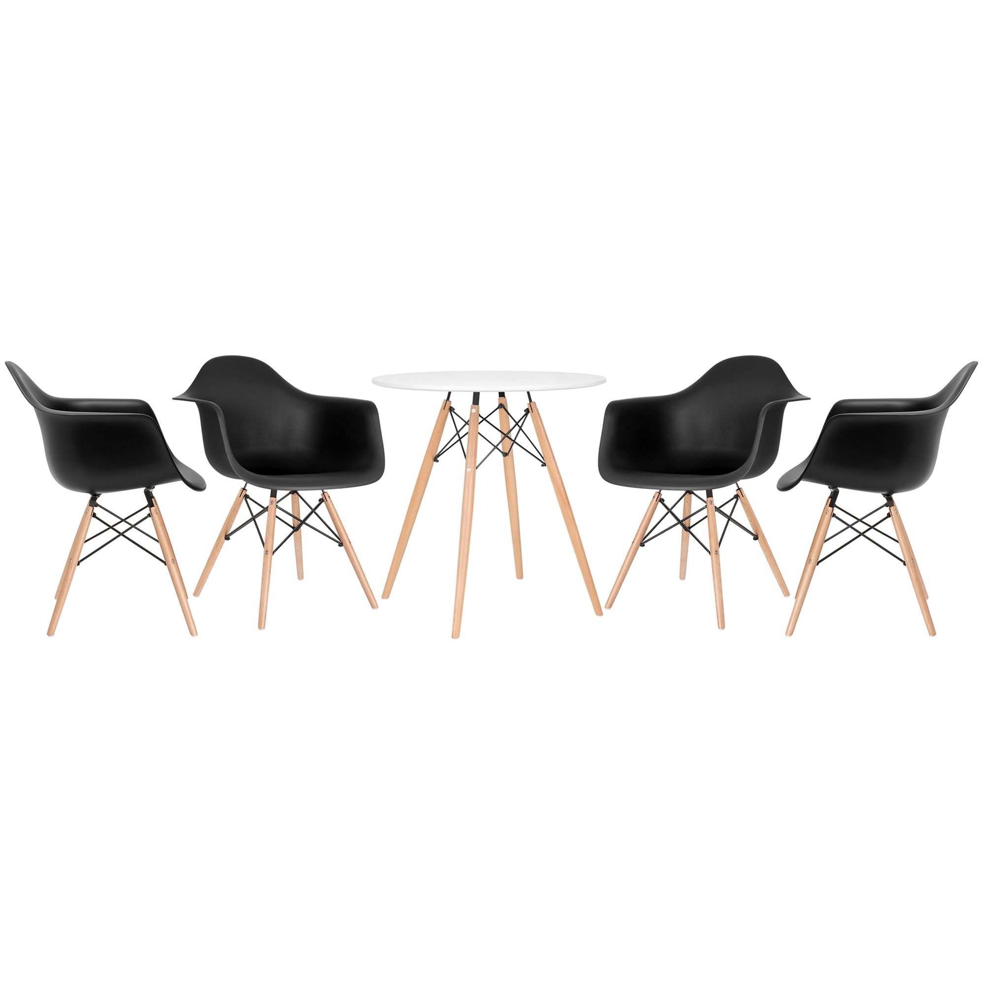 Mesa redonda Eames 70 cm + 4 cadeiras Eiffel DAW Mesa branco com cadeiras preto