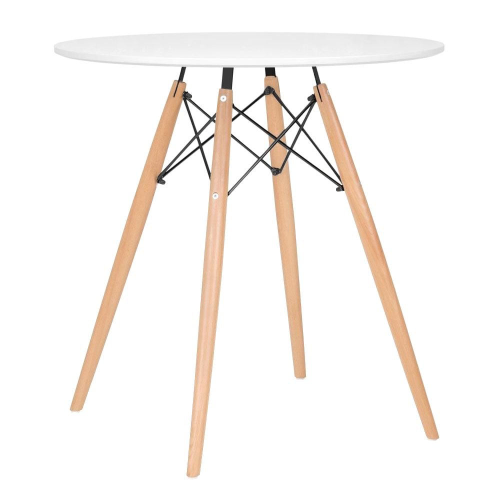 Mesa redonda Eames 70 cm + 4 cadeiras Eiffel DAW Mesa branco com cadeiras rosa claro