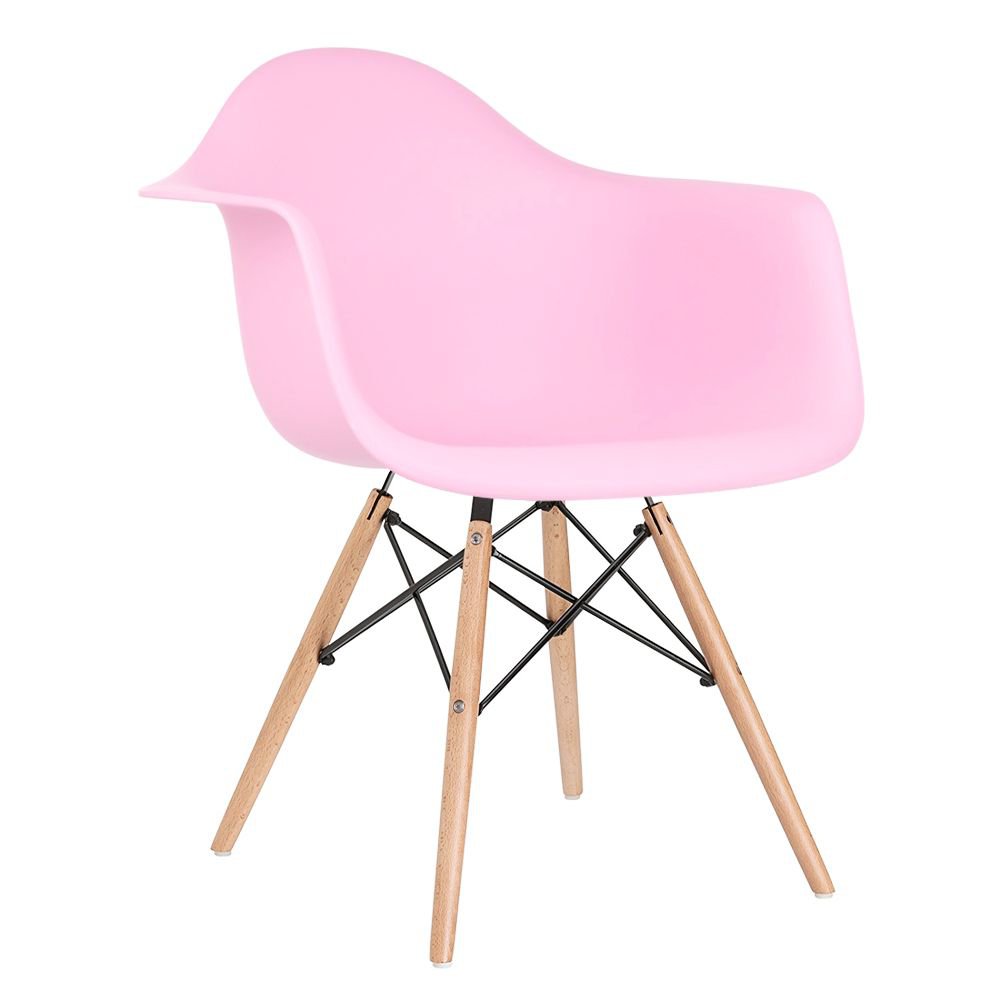 Mesa redonda Eames 70 cm + 4 cadeiras Eiffel DAW Mesa branco com cadeiras rosa claro