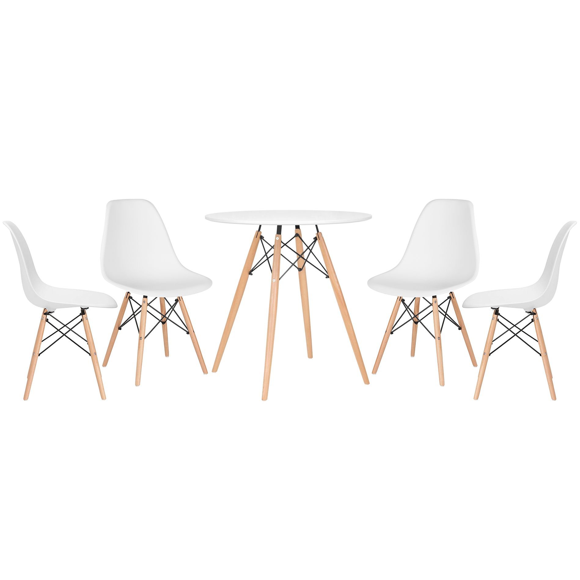 Mesa redonda Eames 70 cm + 4 cadeiras Eiffel DSW Mesa branco com cadeiras branco