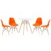 Mesa redonda Eames 70 cm + 4 cadeiras Eiffel DSW Mesa branco com cadeiras laranja