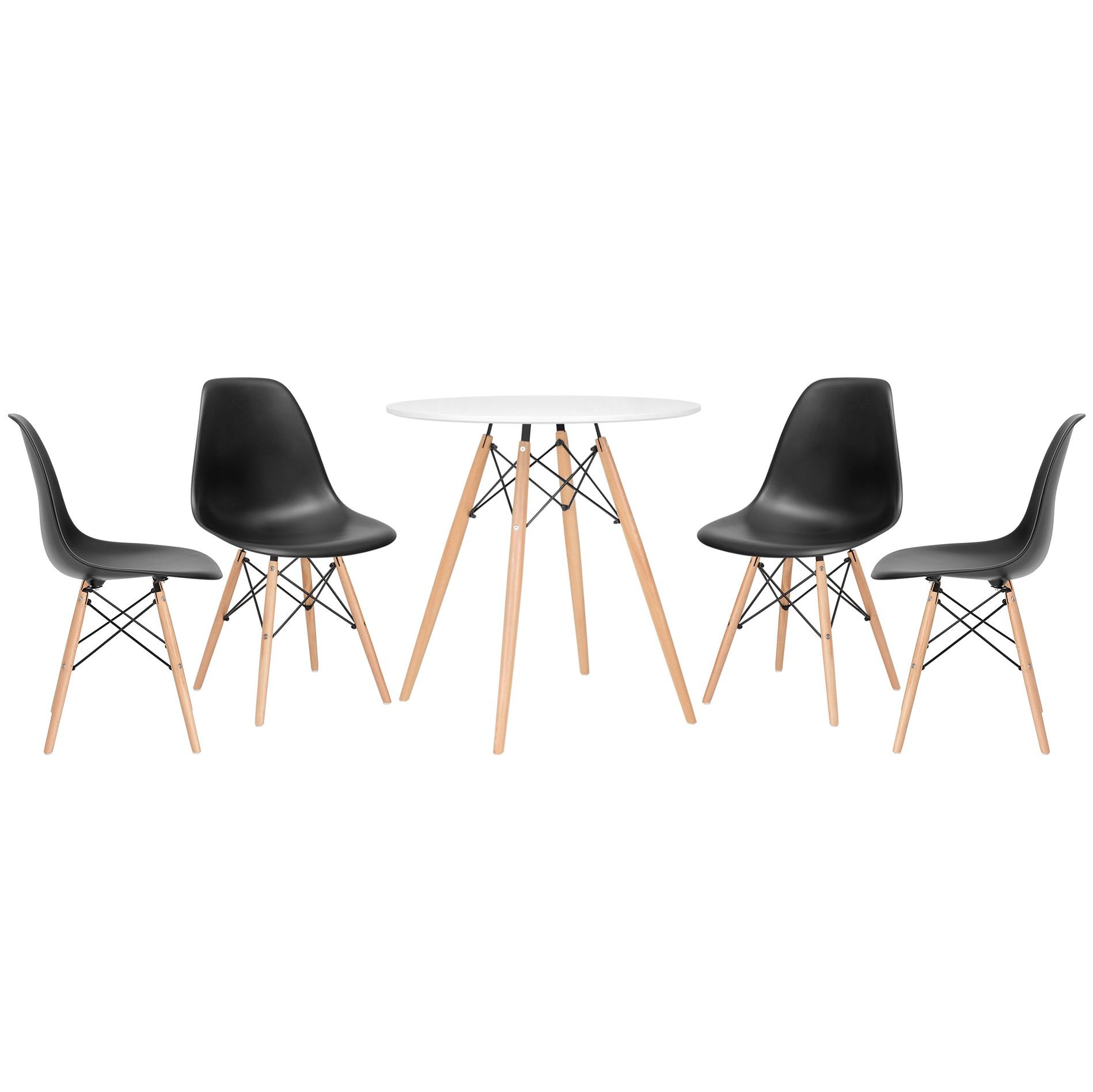 Mesa redonda Eames 70 cm + 4 cadeiras Eiffel DSW Mesa branco com cadeiras preto